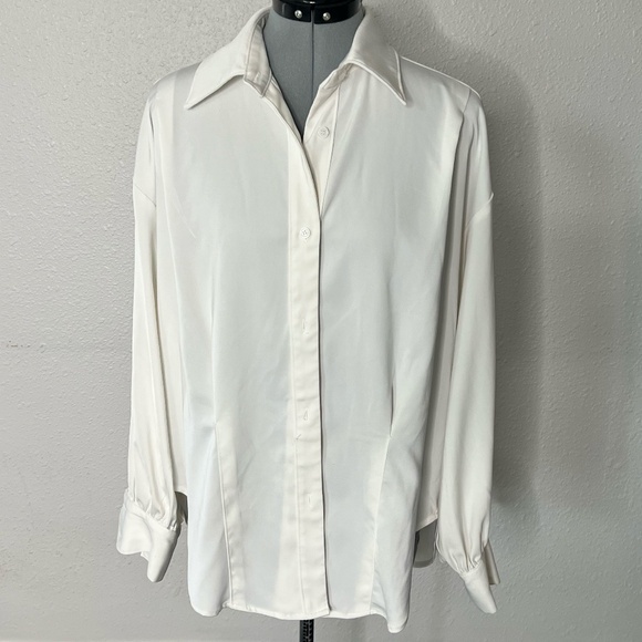 Oversized White Shirt THICK White Long Button Up - Picture 1 of 6